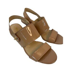 Coach Womens Marla Patent Nude Mid Heel Sandals Size 9.5 B Kiss Lock E9058